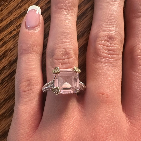 Judith Ripka Pink Morganite Silver Gold 18K 925 Cocktail Ring 7 - Picture 2 of 9